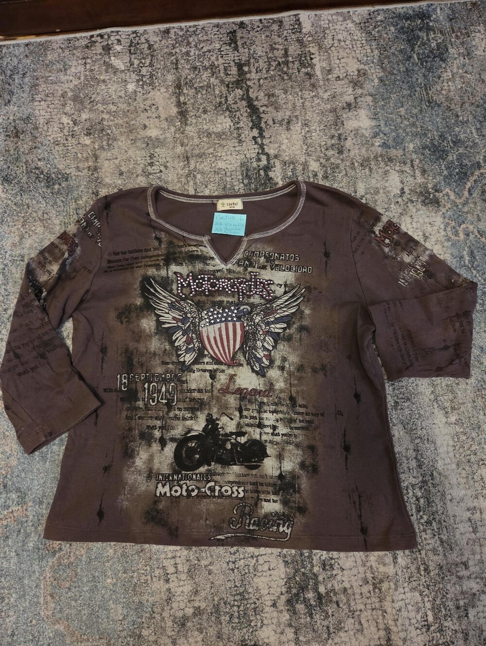 Y2K Vintage Cactus Motorcycle Graphic Top Shirt - Women's Large
